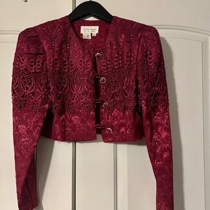 Fuchsia Lace Crop Blazer